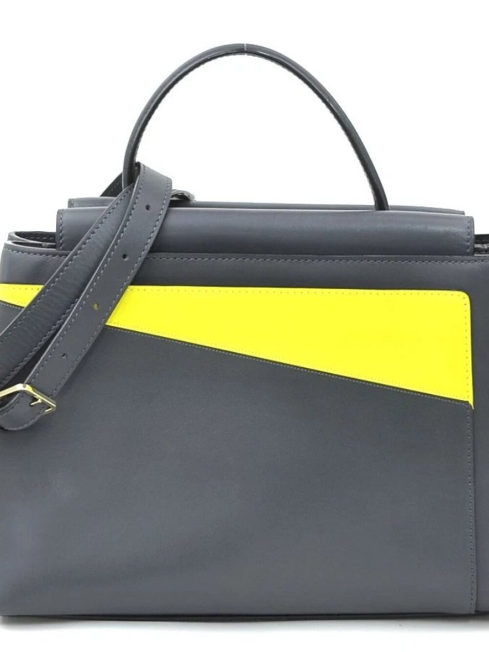 Valextra Small Twist Handbag Shoulder Bag Gray/Yellow Leather -